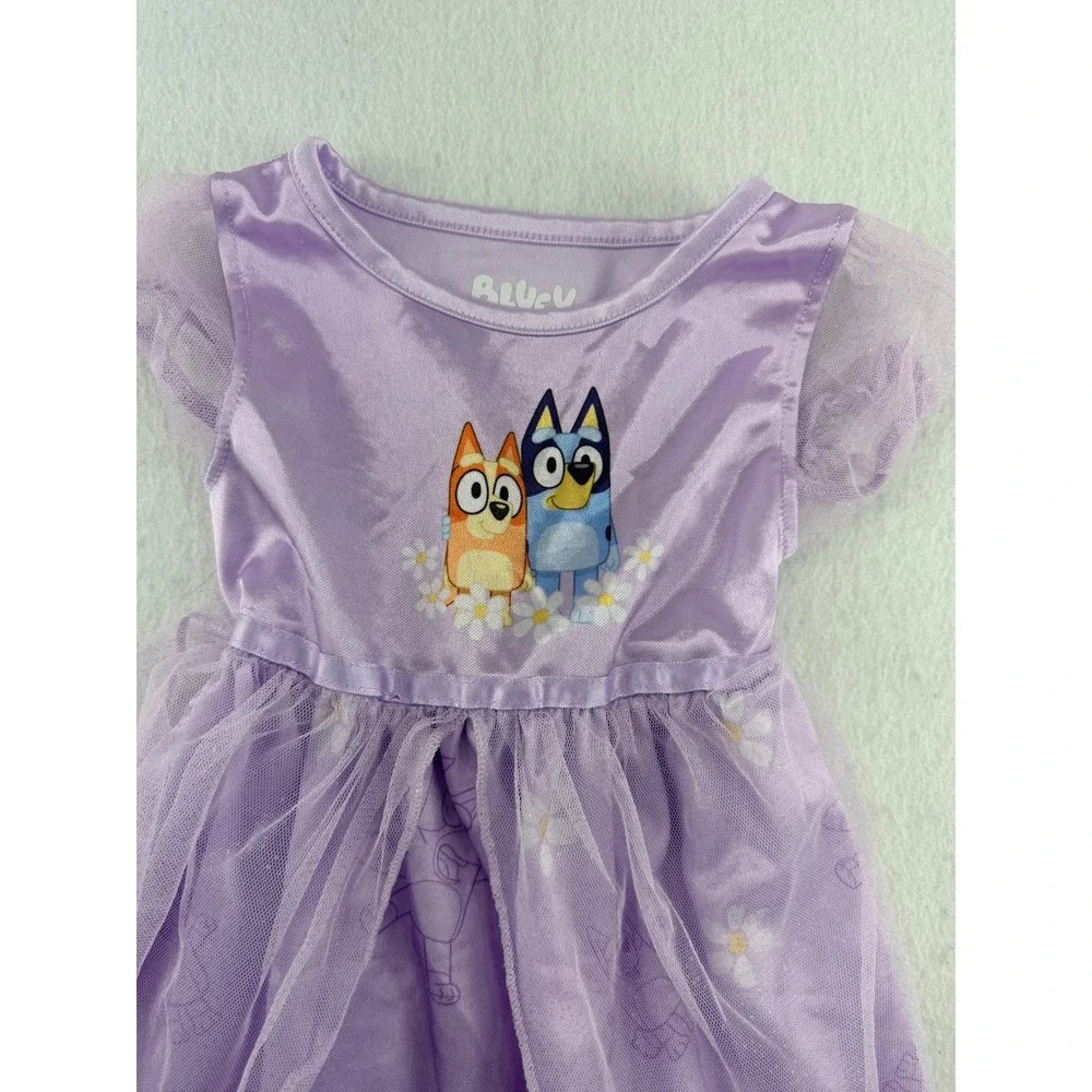 Bluey Bingo Girls Purple Nightgown Dress Mesh Overlay Daisy Floral Size 4T